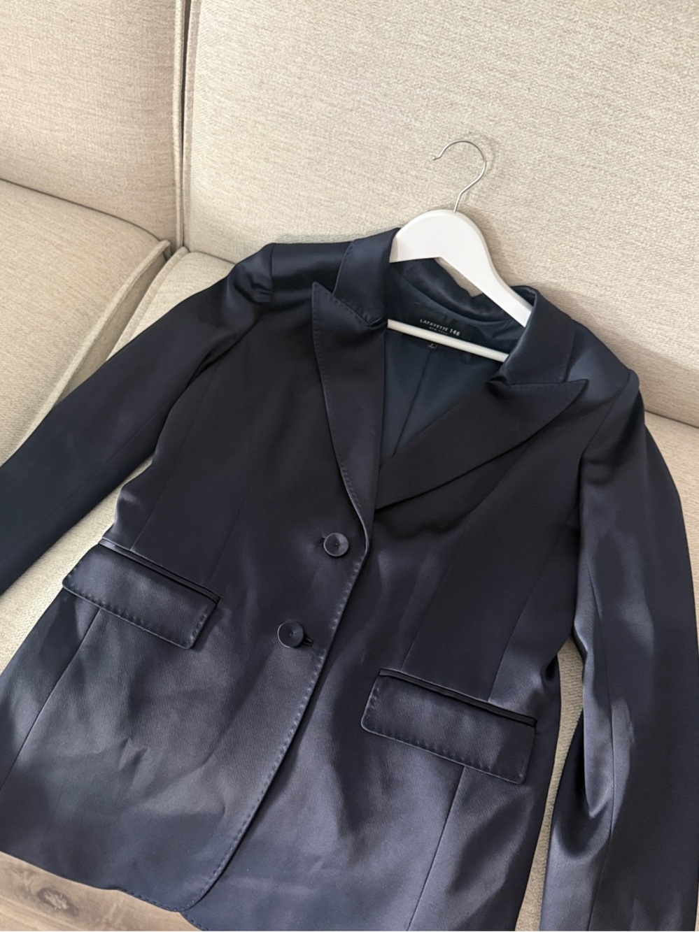 Lafayette 148 New York Satin-Trim Navy Blazer